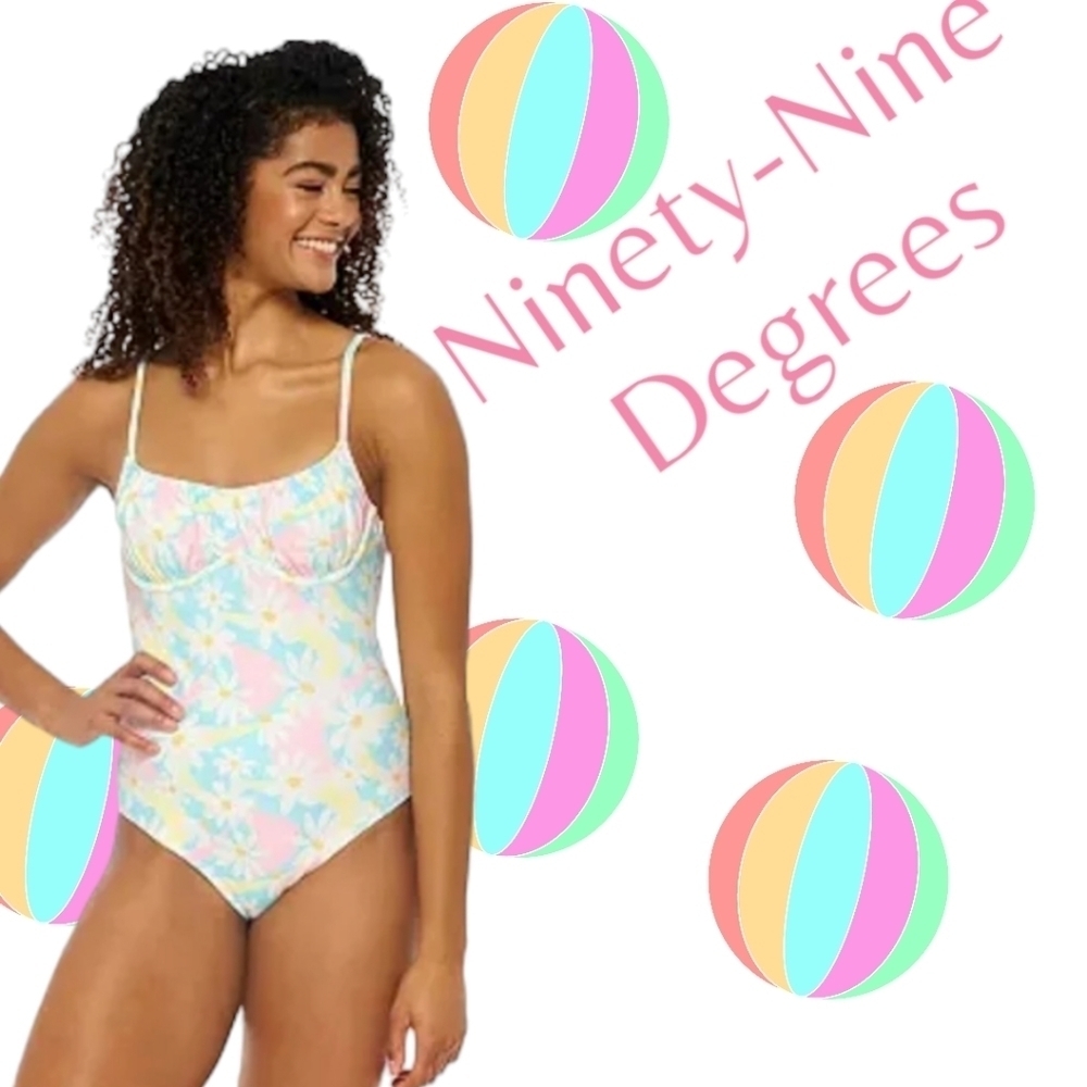 Ninety-Nine Degrees Junior Ruched Underwire One-Piece Swimsuit Daisy Chain M NWT